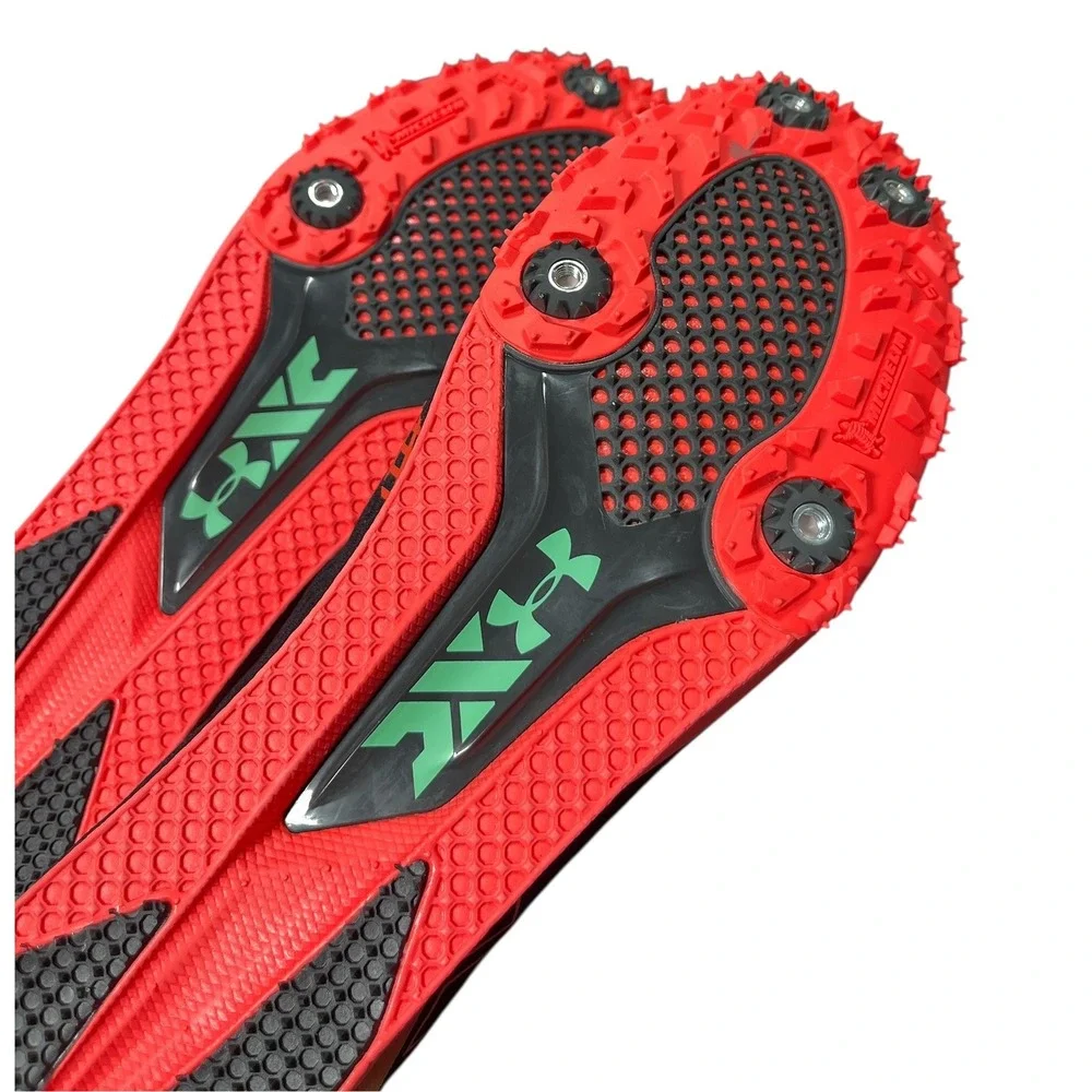 New Under Armour Mens XC Racing Spike Running Shoes Black Orange Green Size 11.5